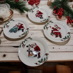 Pier 1 Winter Wonders Set 4 Santa Claus Salad Plates Dessert Christmas 8.75”